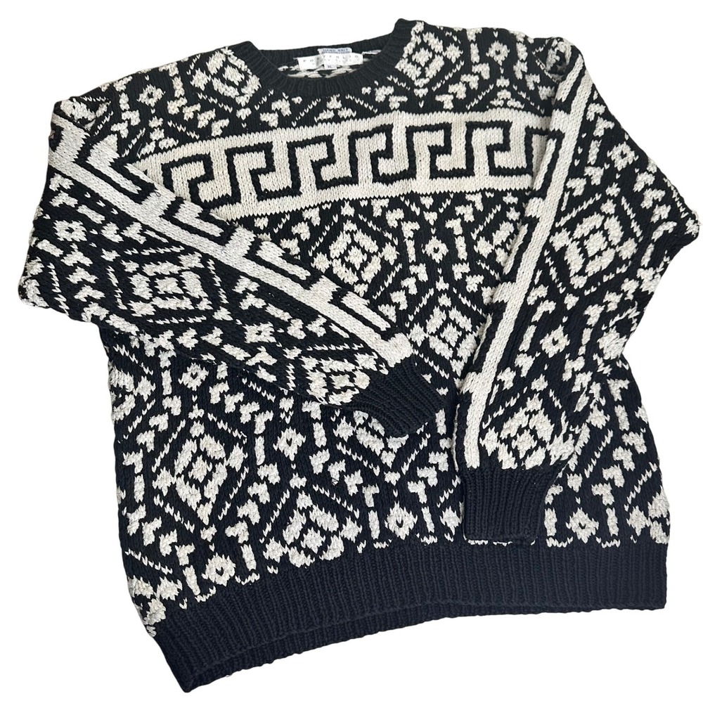 Vintage Perry Ellis Portfolio Designer Hand Knit Cotton Sweater Mens X-Large